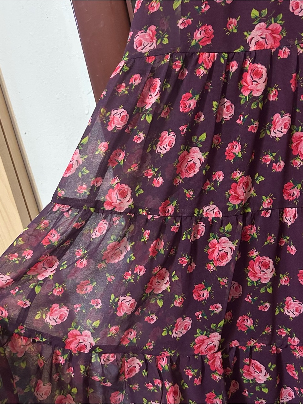 Betsey Johnson Romantic Floral Roses Maxi Dress Burgundy Pink Cottagecore Boho L - Picture 8 of 16